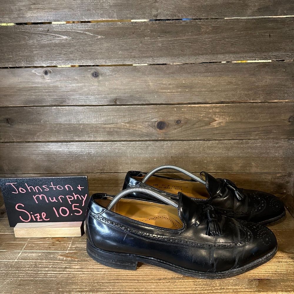 Mens Johnston & Murphy Black Leather Casual Wingtip‎ Tassel Loafers Size 10.5 D